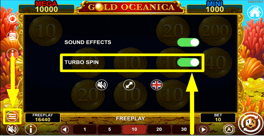 Gold Oceanica Hold And Win Turbo Feature