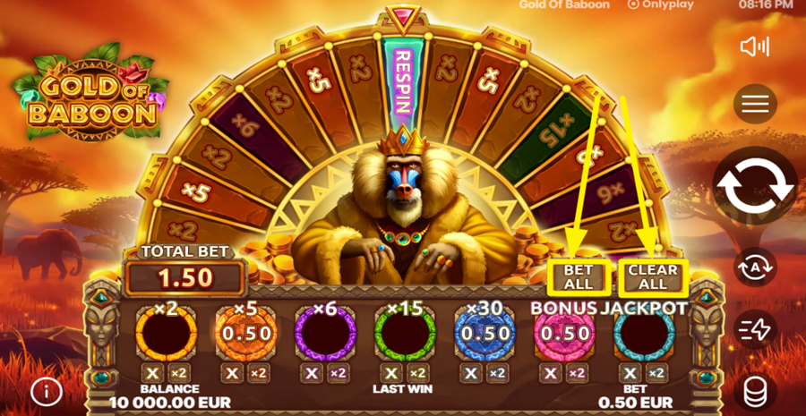 Gold Of Baboon Bet Or Clear All