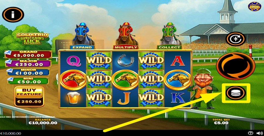 Gold Trio Leprechauns Luck Race Bonanza Adjust Bet