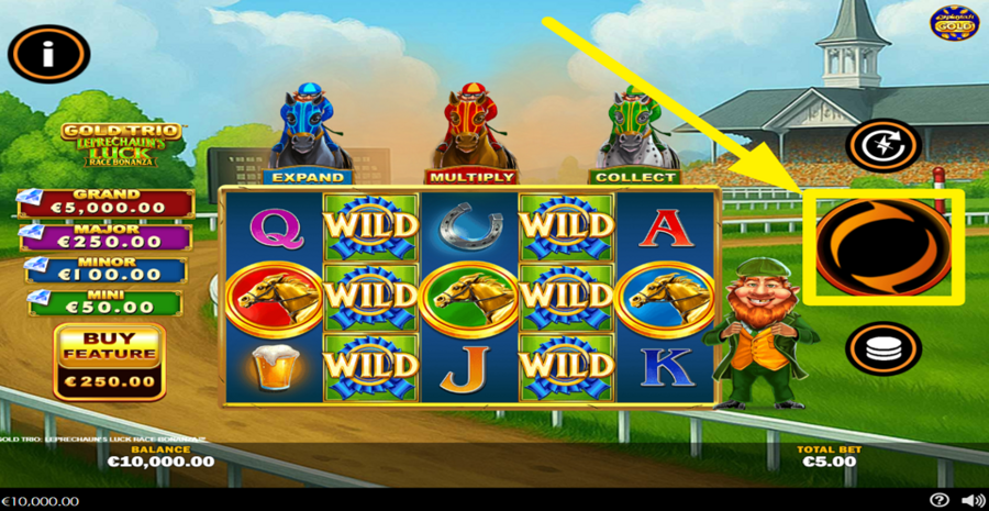 Gold Trio Leprechauns Luck Race Bonanza Spin