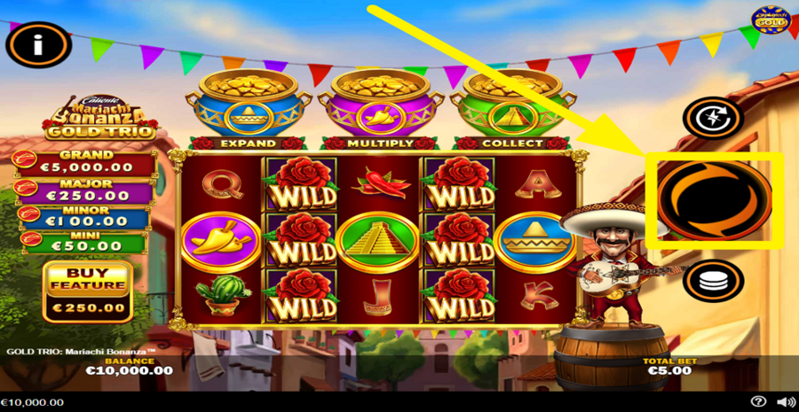 Gold Trio Mariachi Bonanza Spin Button