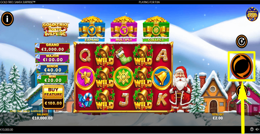 Gold Trio Santa Surprise Spin Button