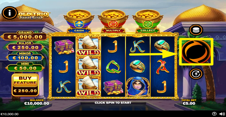 Gold Trio Sinbad Riches Spin Button