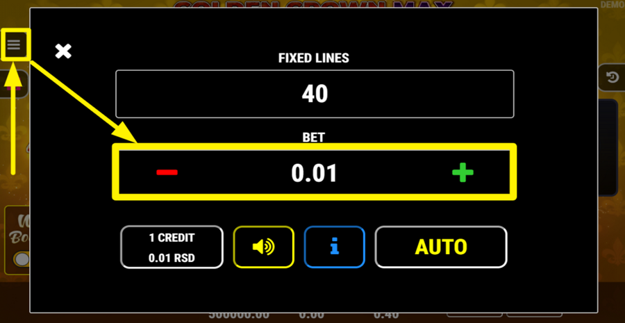 Golden Crown Max Booster Adjust Bet