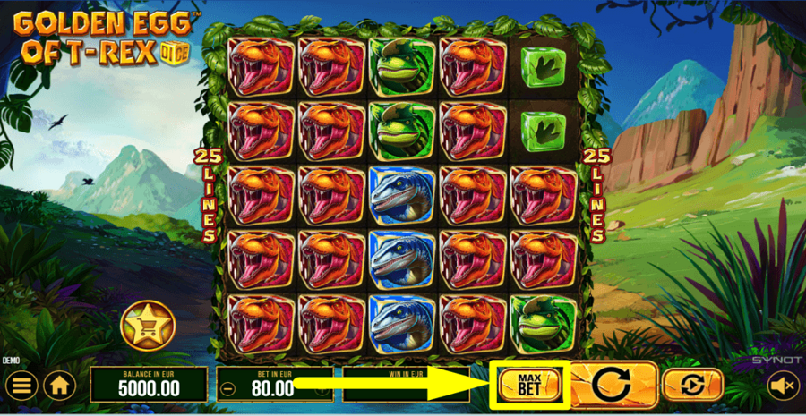 Golden Egg Of Trex Dice Max Bet Button