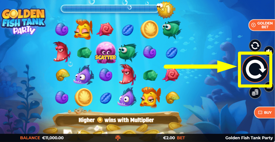 Golden Fish Tank Party Spin Button