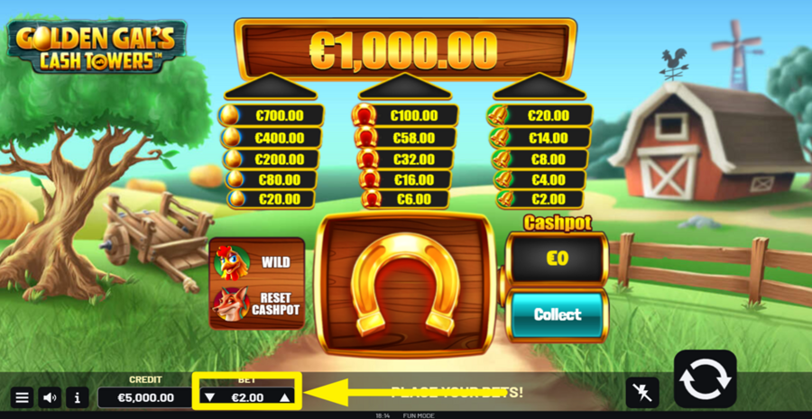 Golden Gals Cash Towers Adjust Bet