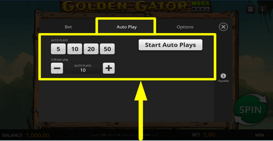 Golden Gator Mega Reel Autoplay Feature