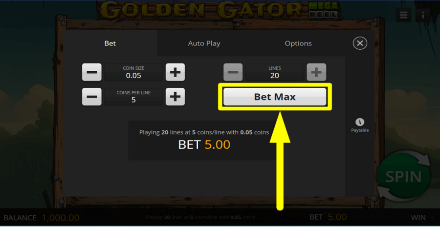 Golden Gator Mega Reel Bet Max Button