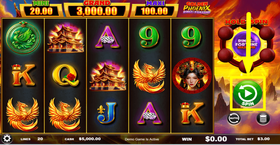 Golden Phoenix Rings Of Fortune Spin Button