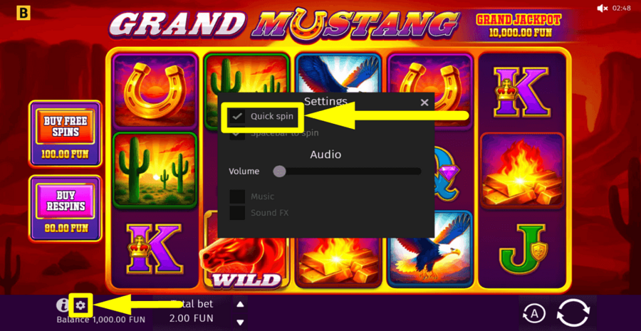 Grand Mustang Quick Spin Feature