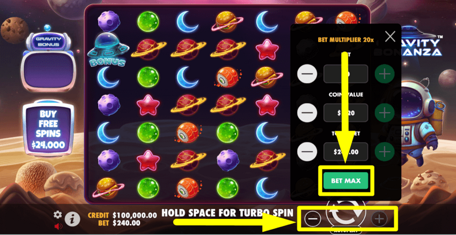 Gravity Bonanza Bet Max Button