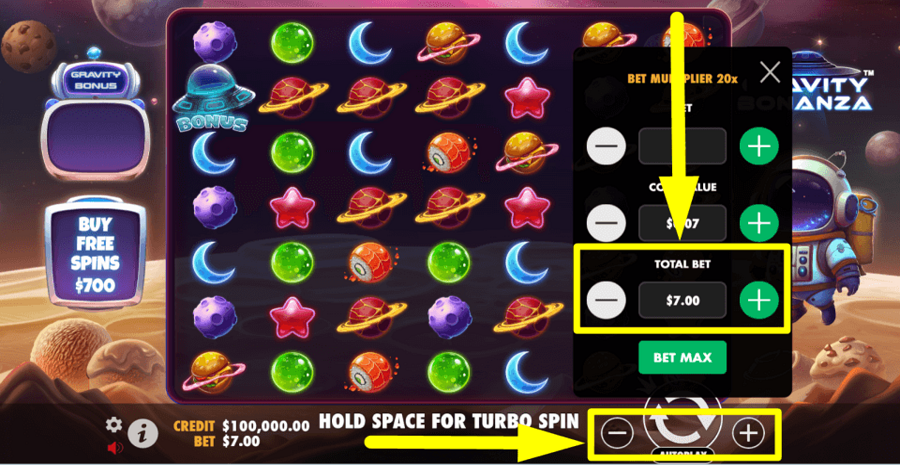 Gravity Bonanza Total Bet Value