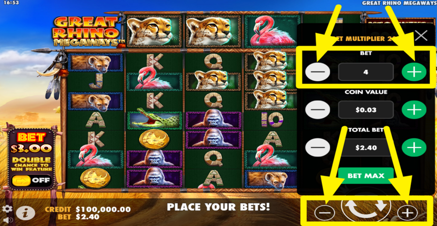 Great Rhino Megaways Adjust Bet Level