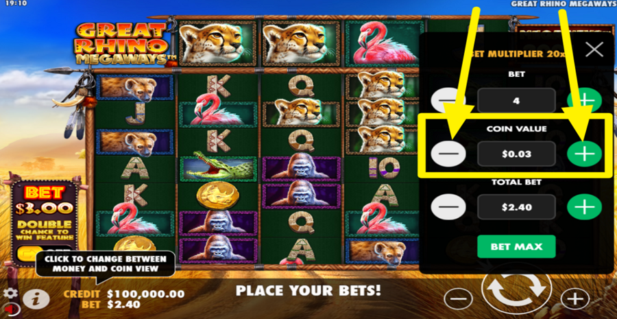 Great Rhino Megaways Adjust Coin Value
