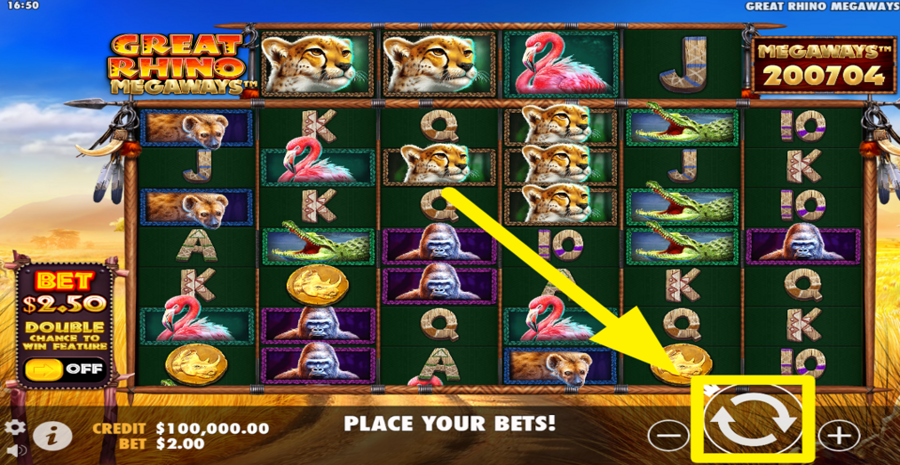 Great Rhino Megaways Spin Button
