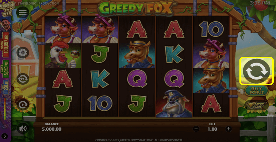 Greedy Fox Spin Button