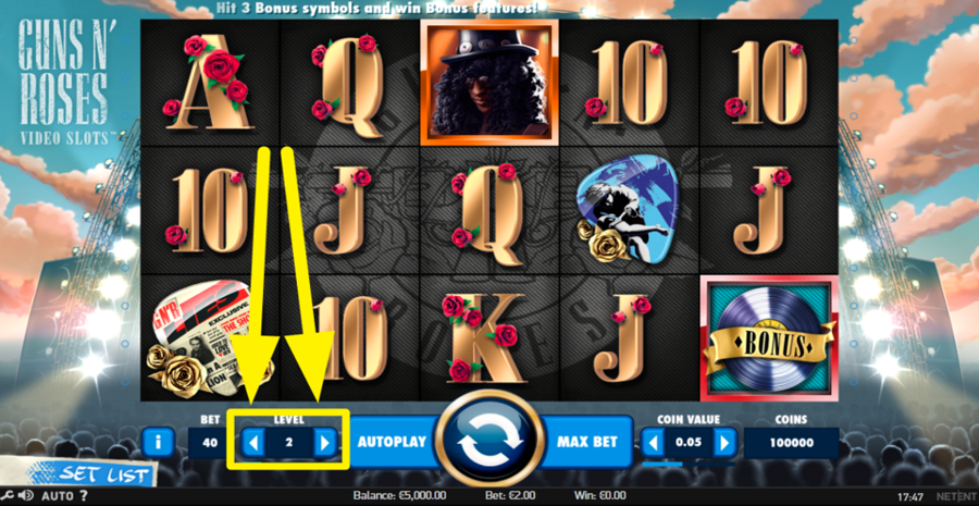 Guns N Roses Adjust Bet Level
