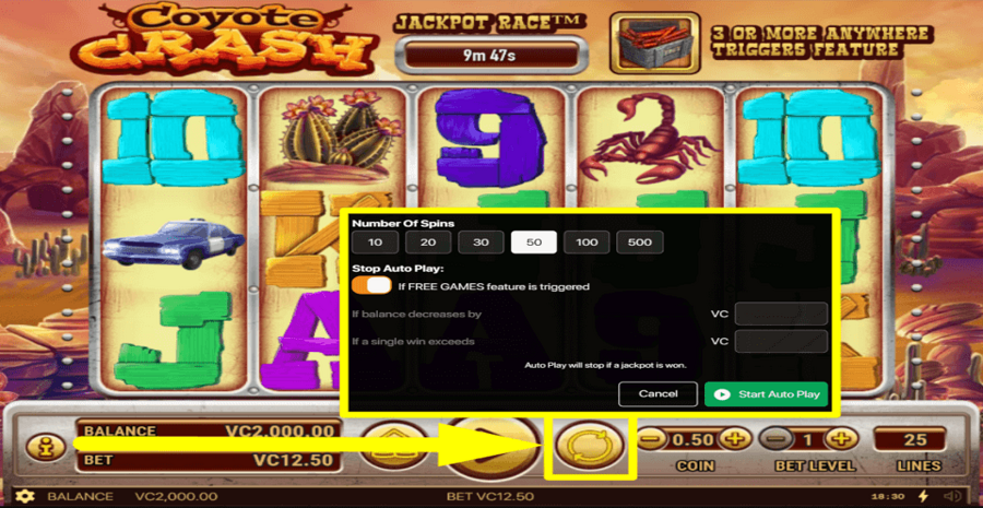 Habanero Coyote Crash Autoplay Feature