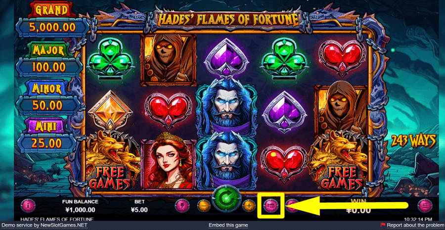 Hades Flames Of Fortune Max Bet Button