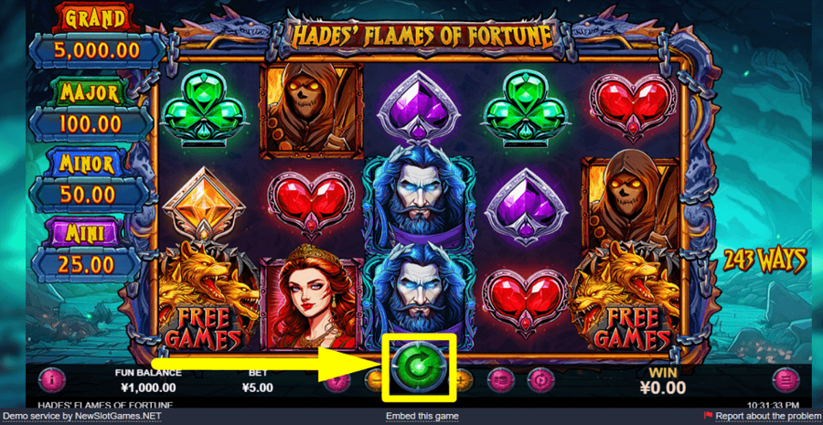 Hades Flames Of Fortune Spin Button