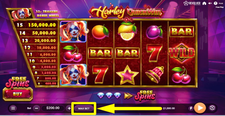 Harley Quickwin Max Bet Button