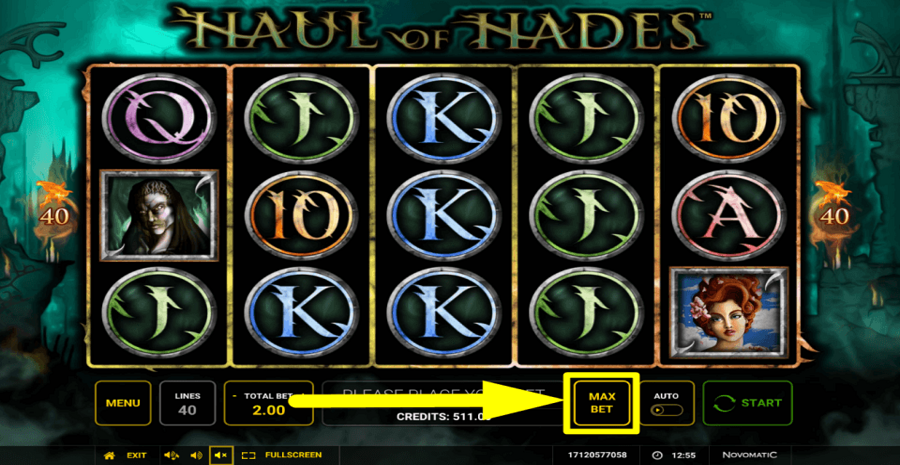 Haul Of Hades Max Bet Button