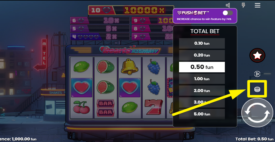 Hearts Highway Adjust Bet