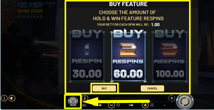 Heist Bank Rush Hold And Win Buy Feature