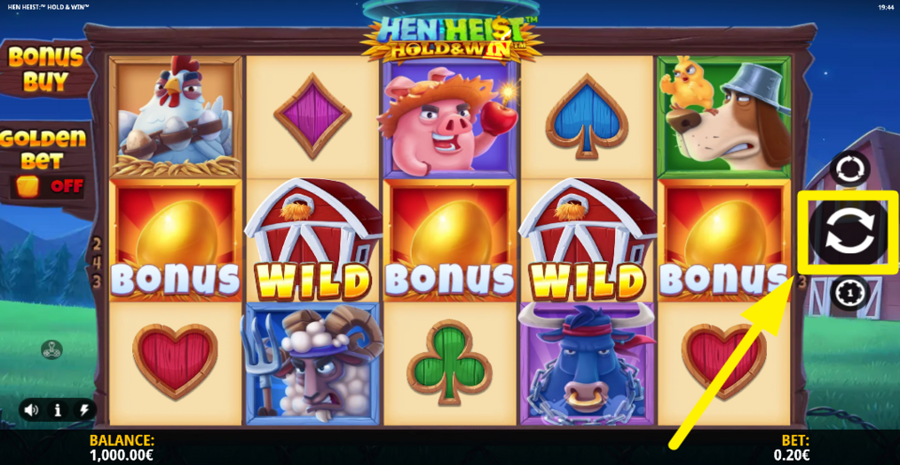 Hen Heist Hold And Win Spin Button
