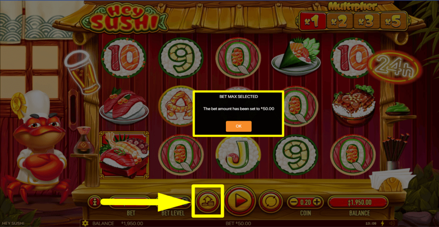 Hey Sushi Max Bet Button