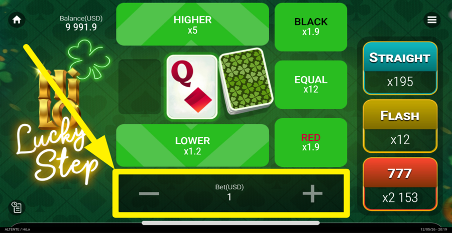 Hi Lo Lucky Step Adjust Bet