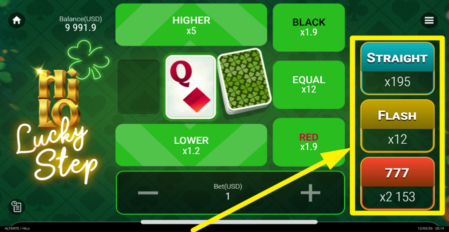 Hi Lo Lucky Step Side Bet