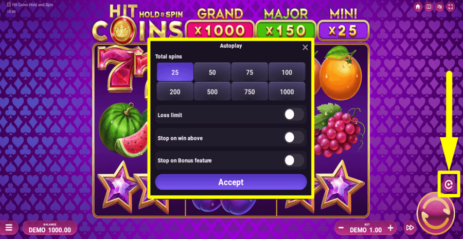 Hit Coins Hold And Spin Autoplay Feature