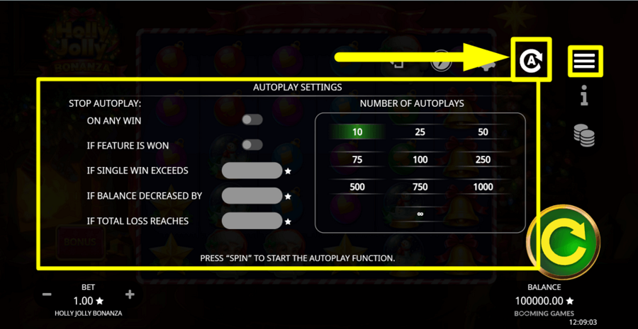 Holly Jolly Bonanza Autoplay Feature