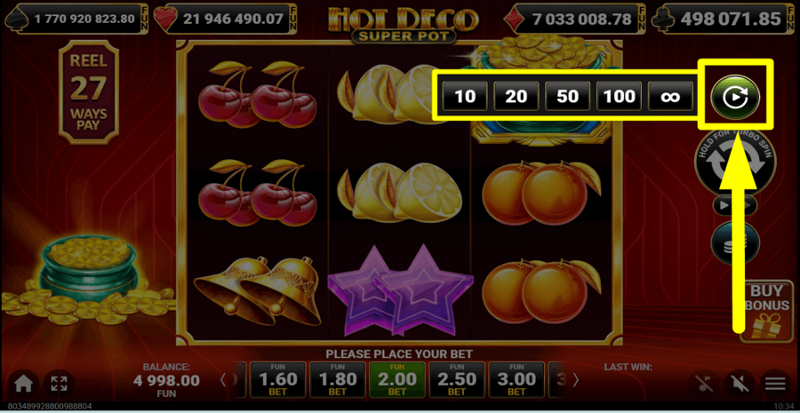 Hot Deco Super Pot Autoplay Feature