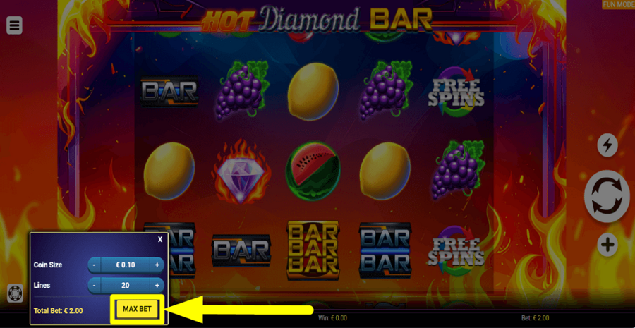 Hot Diamond Bar Max Bet Button
