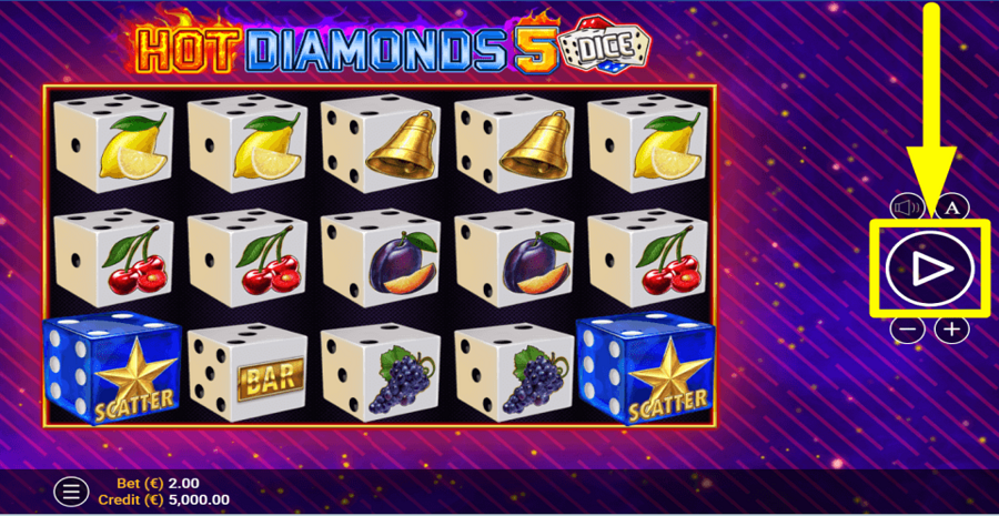 Hot Diamonds 5 Dice Play Button
