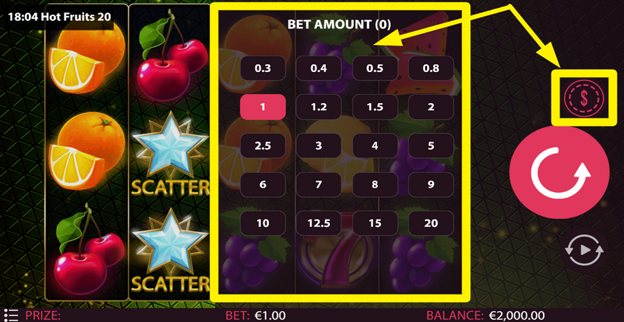 Hot Fruits 20 Adjust Your Bet