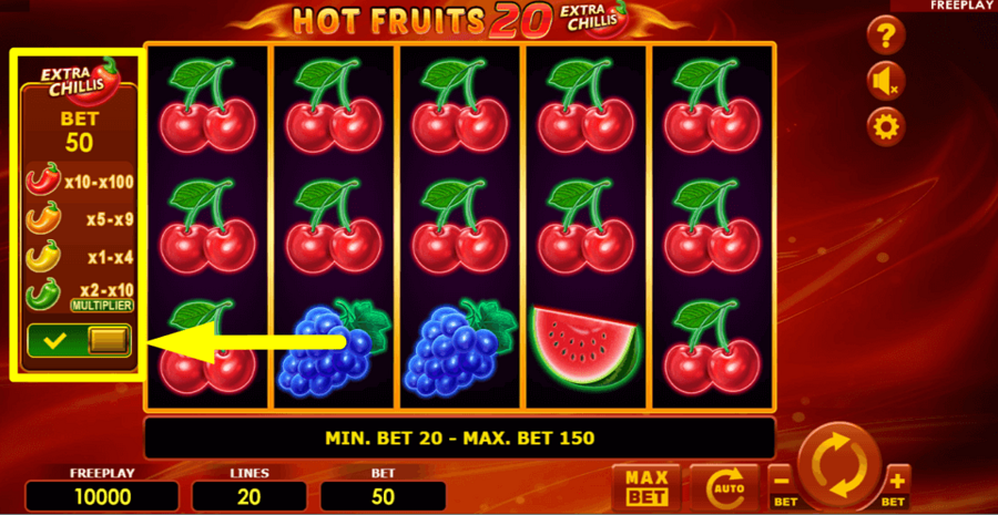 Hot Fruits 20 Extra Chillis Extra Bet Feature