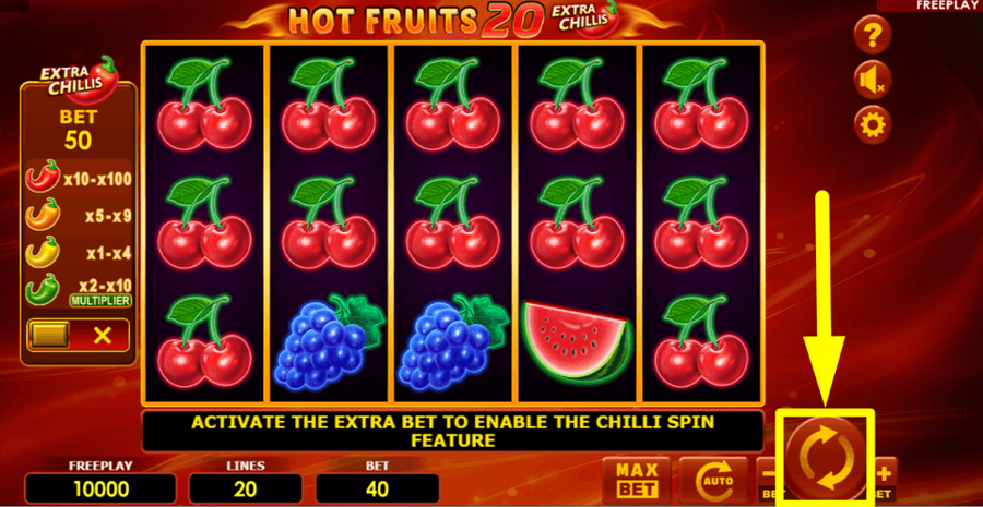 Hot Fruits 20 Extra Chillis Spin Button