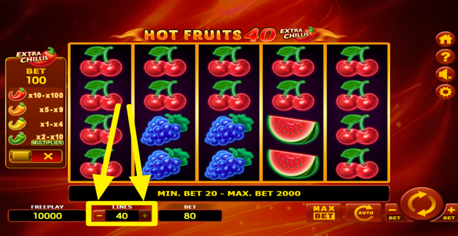 Hot Fruits 40 Extra Chillis Adjust Bet Lines