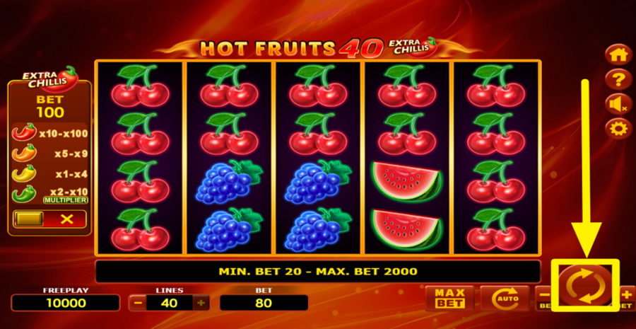 Hot Fruits 40 Extra Chillis Spin Button