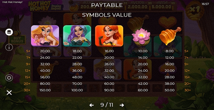 Hot Hot Honey Paylines