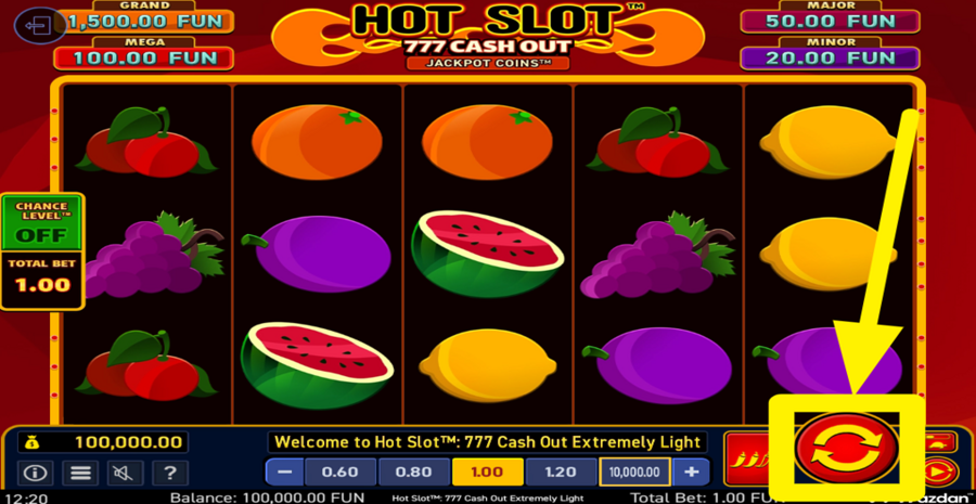 Hot Slot 777 Cash Out Extremely Light Spin Button