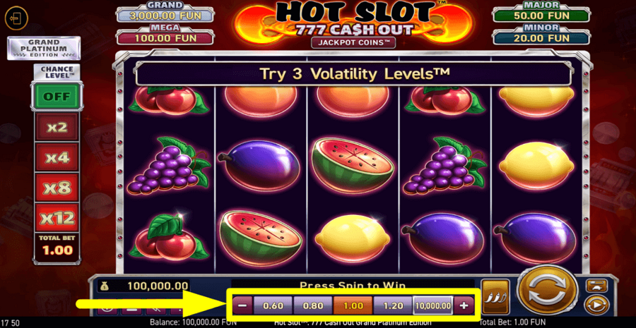 Hot Slot 777 Cash Out Grand Platinum Edition Bet Value
