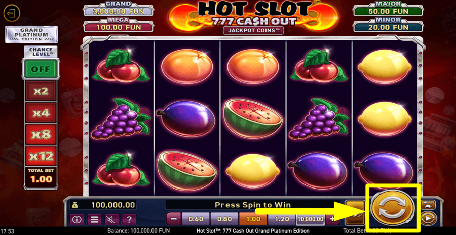 Hot Slot 777 Cash Out Grand Platinum Edition Spin Button