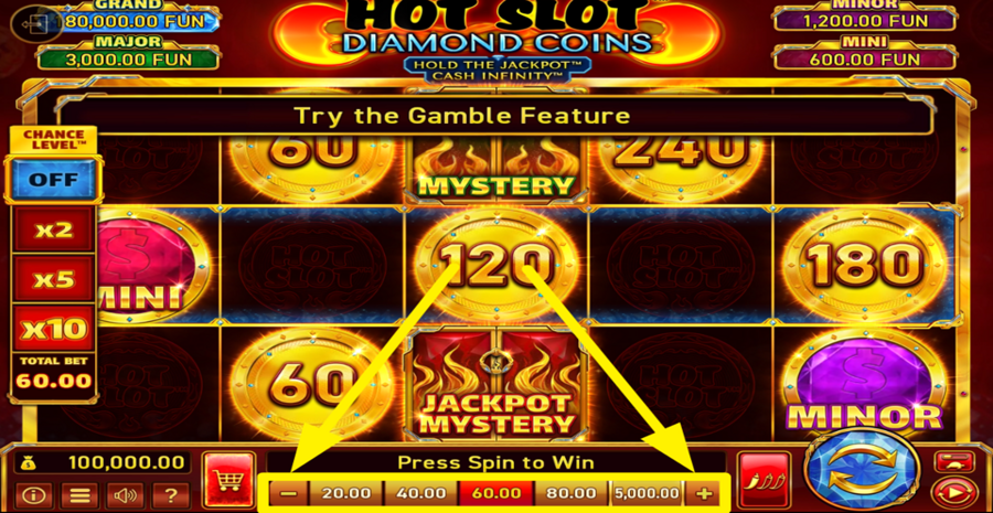 Hot Slot Diamond Coins Hold The Jackpot Cash Infinity Adjust Bet