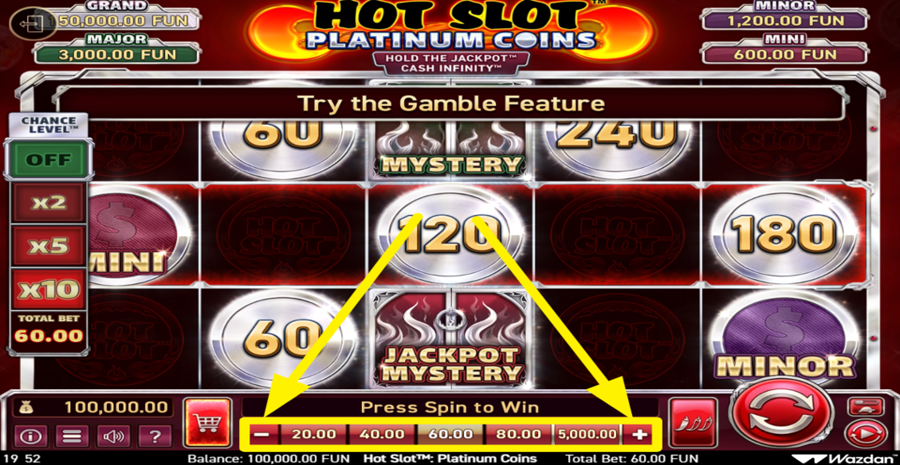 Hot Slot Platinum Coins Hold The Jackpot Cash Infinity Adjust Bet