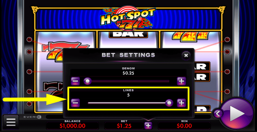 Hot Spot 777 Adjustable Paylines